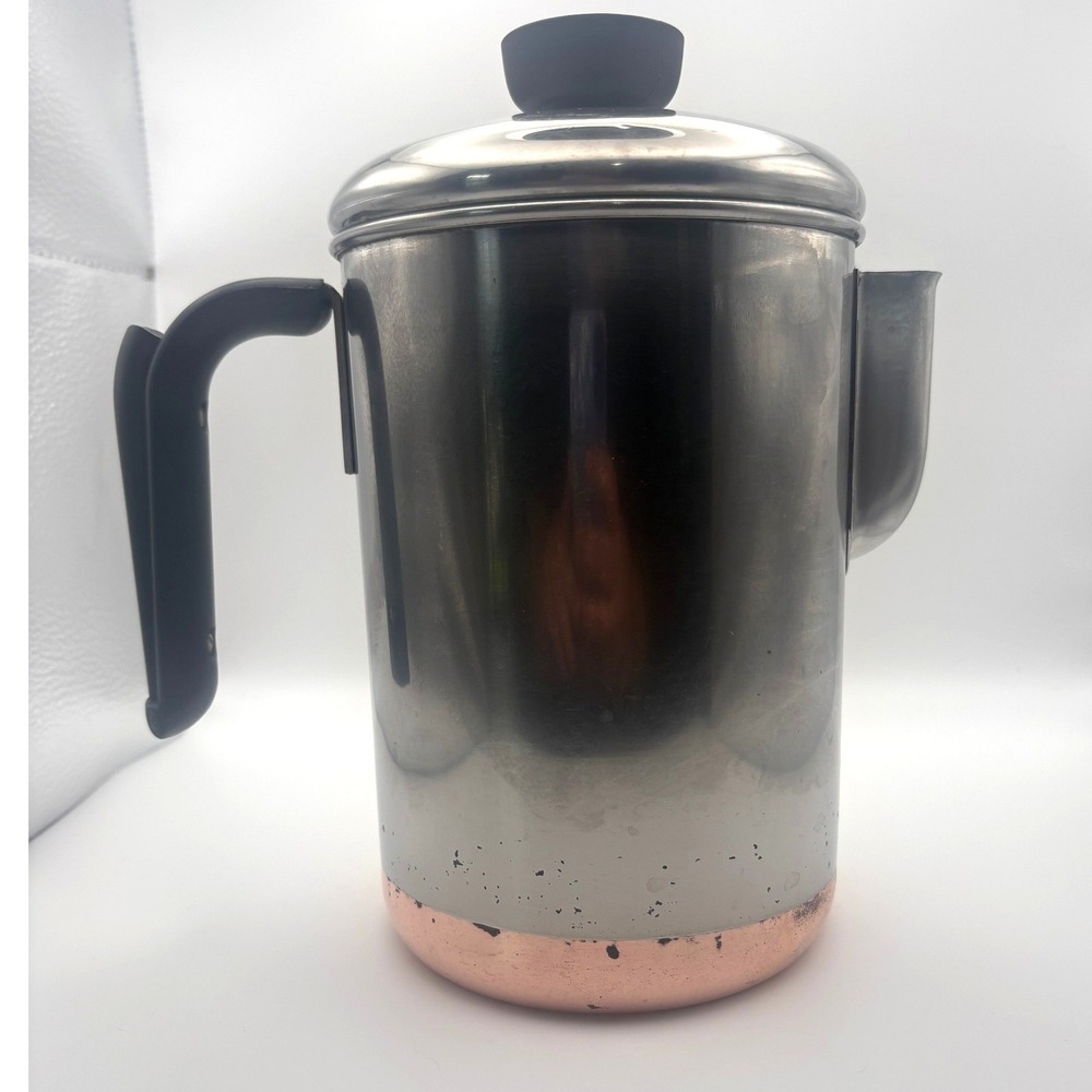 Vintage Revere Ware Copper Clad Stainless Steel Coffee Percolator Pot Lid 1801